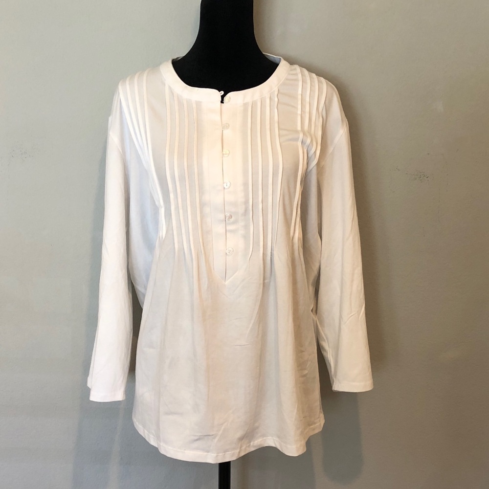 Lands' End White Pintuck Button-Front Tunic Top